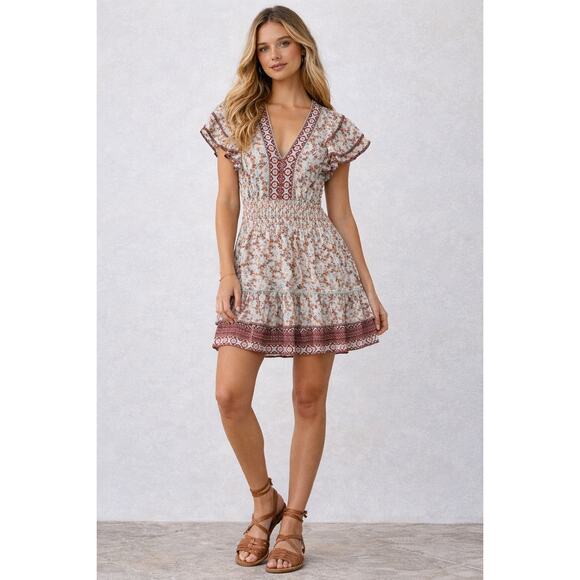 Poupette St. Barth Dresses & Skirts - Poupette St Barth Camila Mini Dress Floral Boho Ruffle Smocked Size Medium